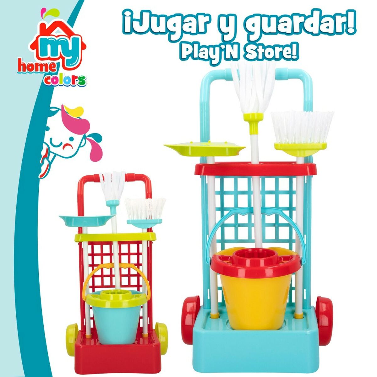 Cleaning Trolley with Accessories Colorbaby Toy 5 Pieces 30,5 x 55,5 x 19,5 cm (12 Units) - Little Baby Shop