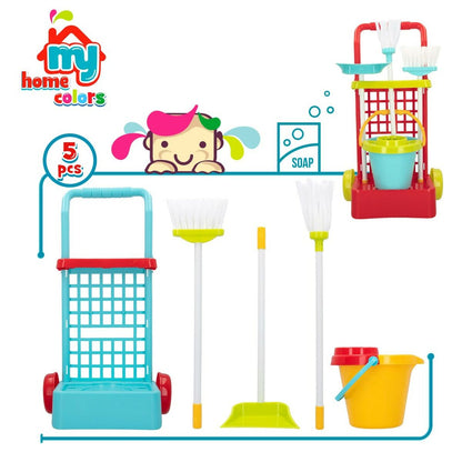 Cleaning Trolley with Accessories Colorbaby Toy 5 Pieces 30,5 x 55,5 x 19,5 cm (12 Units) - Little Baby Shop