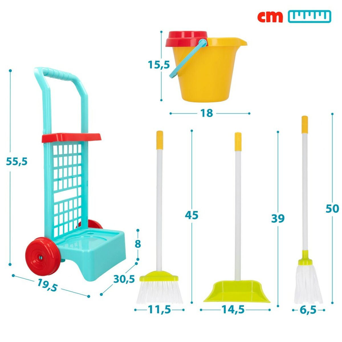 Cleaning Trolley with Accessories Colorbaby Toy 5 Pieces 30,5 x 55,5 x 19,5 cm (12 Units) - Little Baby Shop