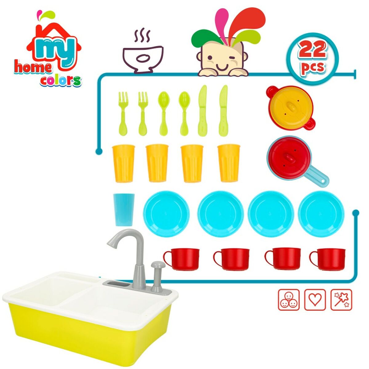 Toy kitchen Colorbaby Accessories 22 Pieces Sink 6 Units - Little Baby Shop