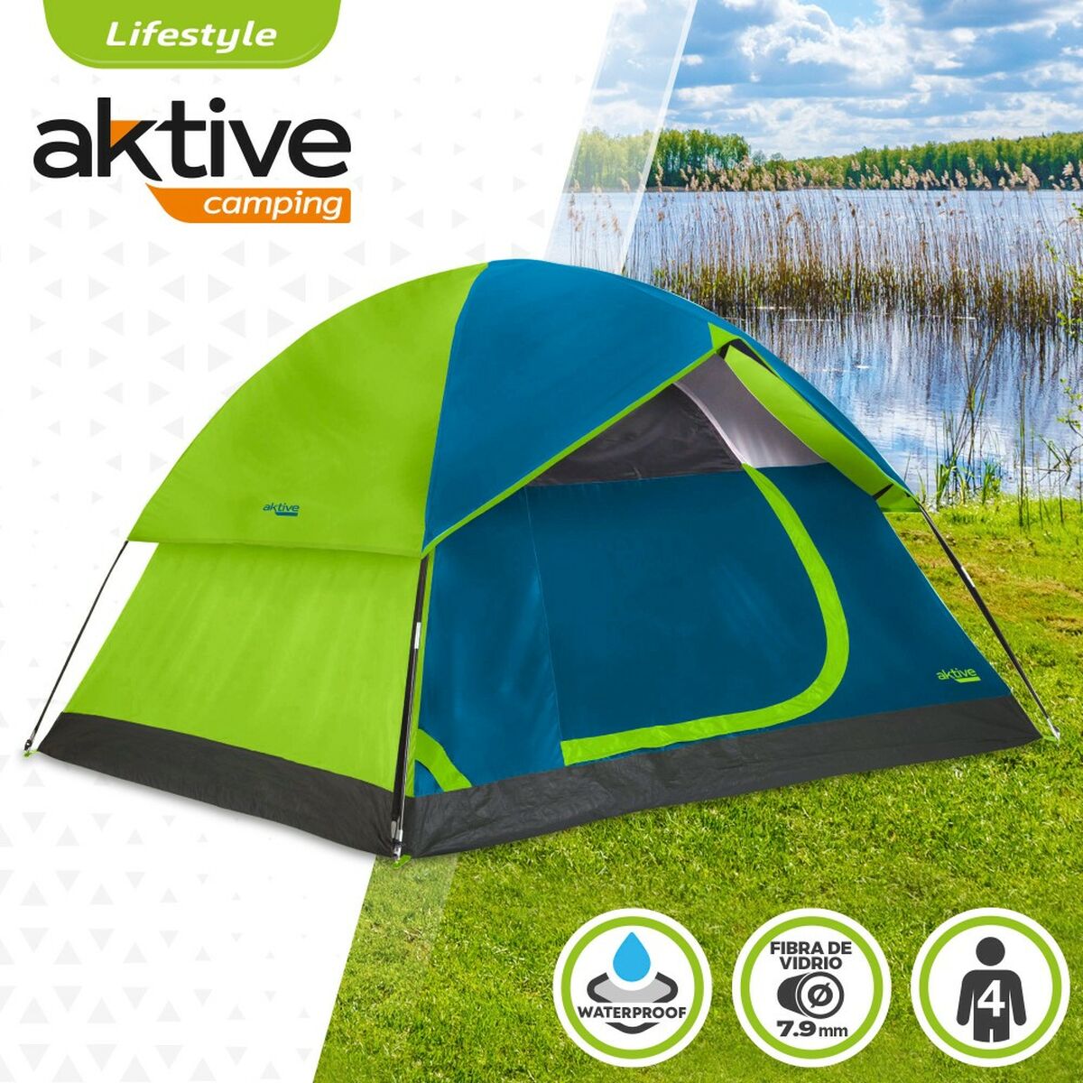 Tent Aktive 4 persons 240 x 130 x 210 cm (2 Units) - Little Baby Shop