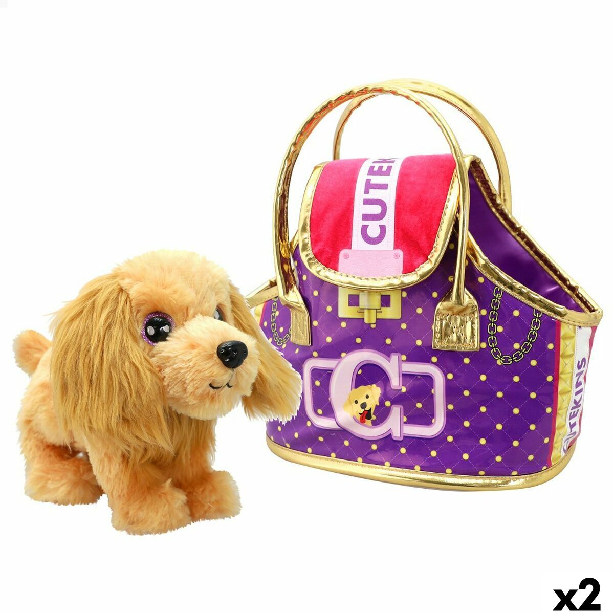 Fluffy toy Funville Cutekins Bag Dog 25 x 20 x 13 cm (2 Units) - Little Baby Shop