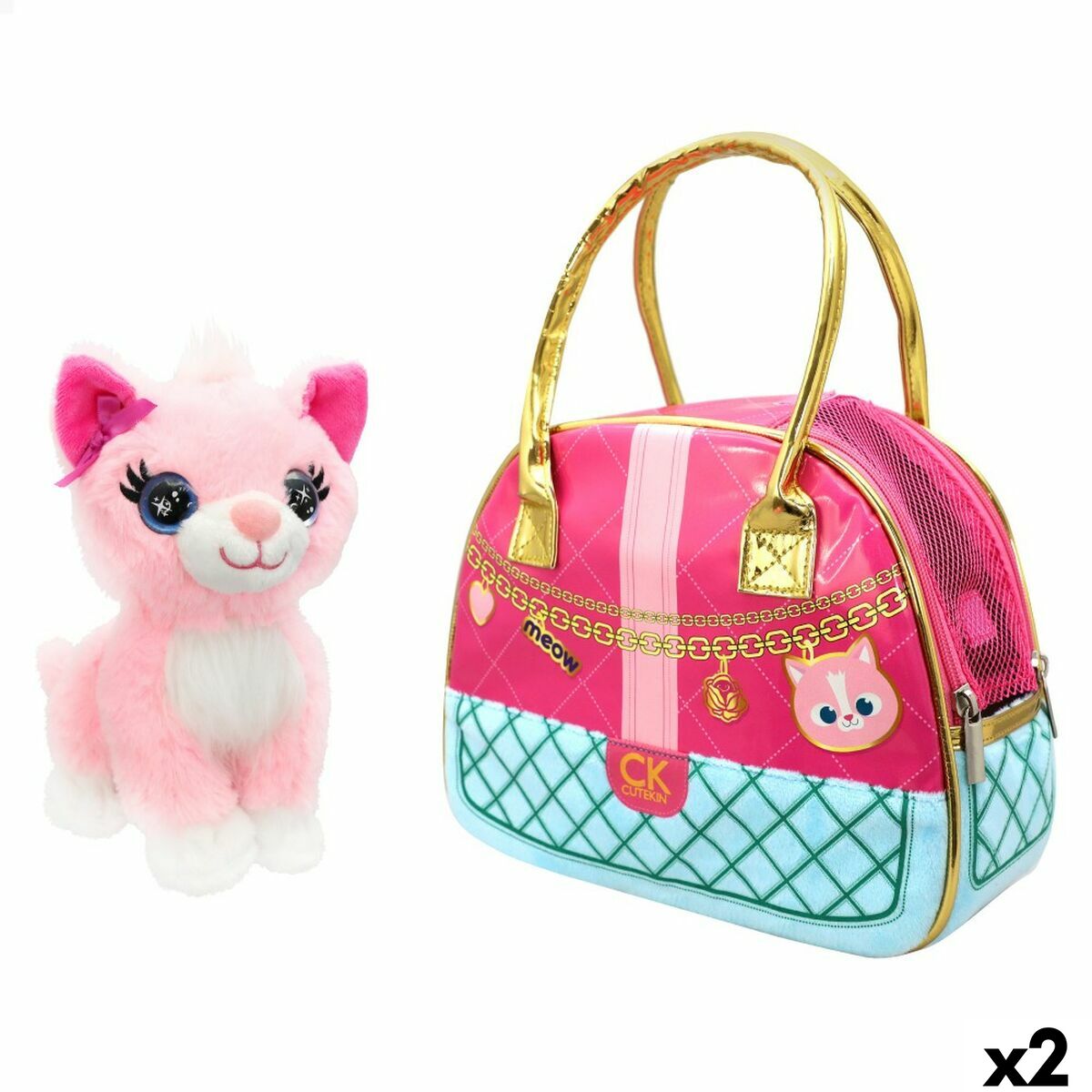 Fluffy toy Funville Cutekins Bag Cat 20 x 19 x 14 cm (2 Units) - Little Baby Shop