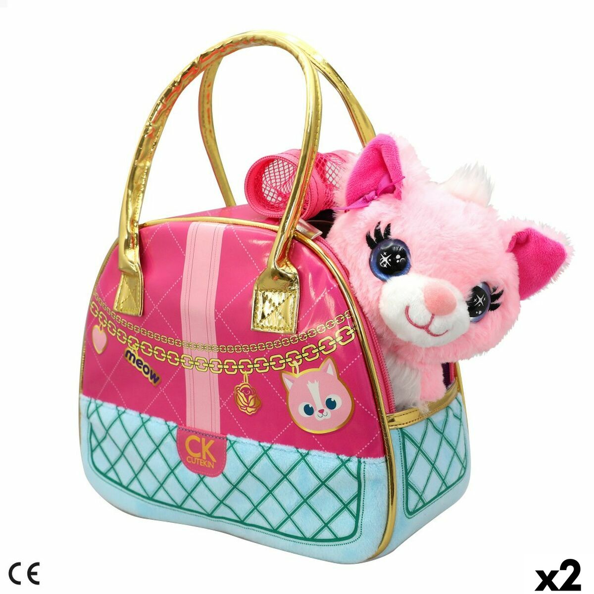 Fluffy toy Funville Cutekins Bag Cat 20 x 19 x 14 cm (2 Units) - Little Baby Shop