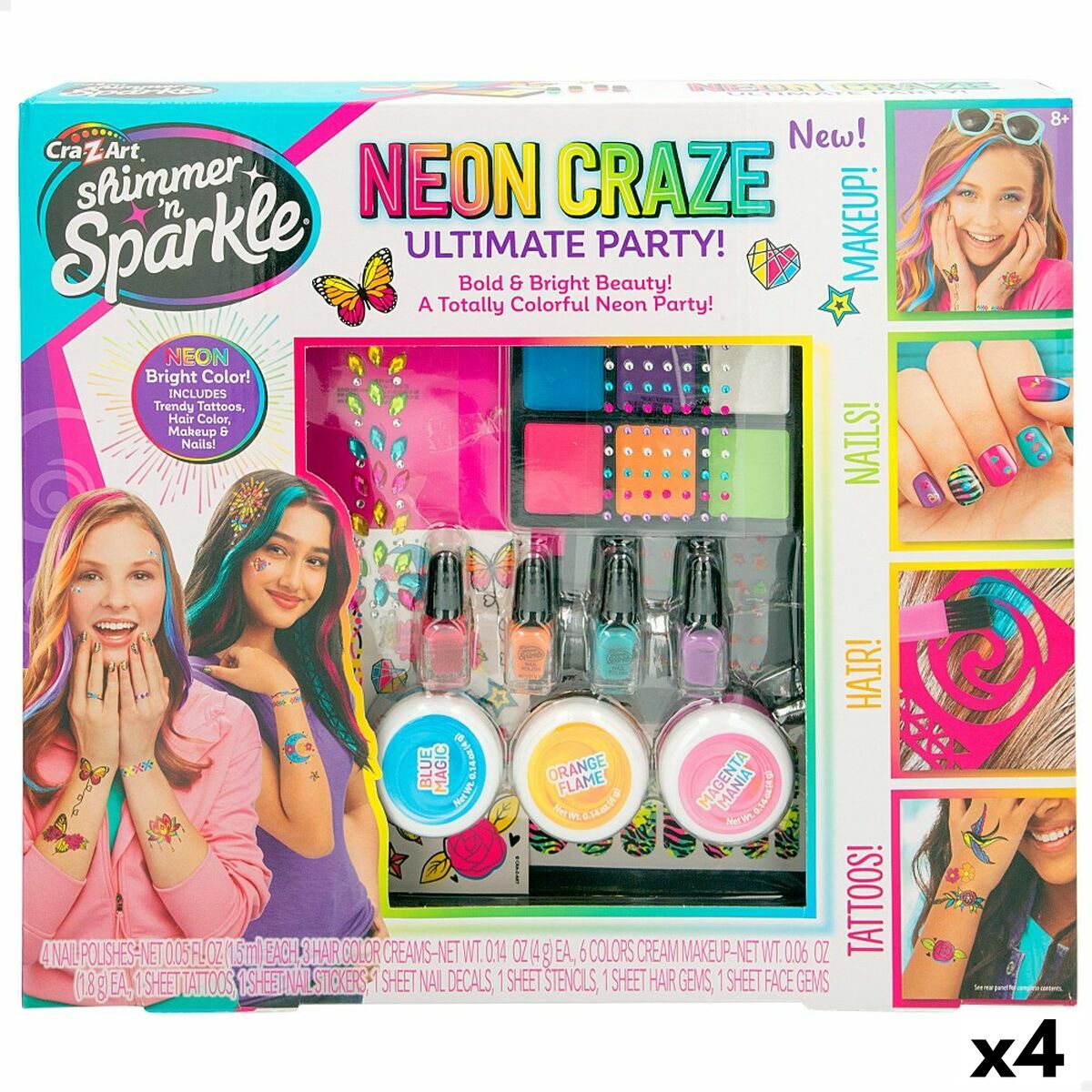 Beauty Kit Cra-Z-Art Ultimate Party Children's Neon Nails Hair Body 4 Units - Little Baby Shop